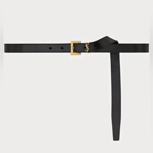 Saint Laurent YSL Cassandre thin belt in vegetable-tanned leather